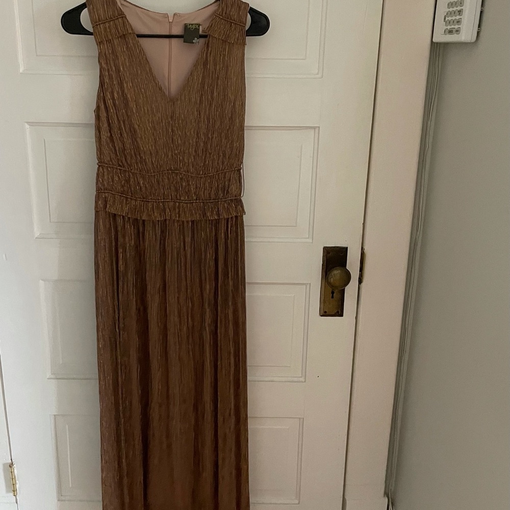 V-Neck Metallic Gold Dress-4